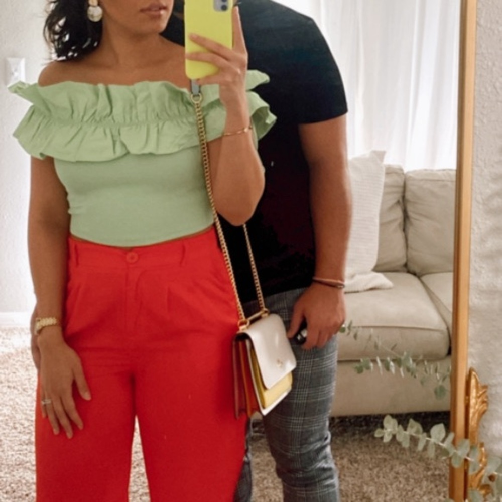 Zara Off shoulder green top